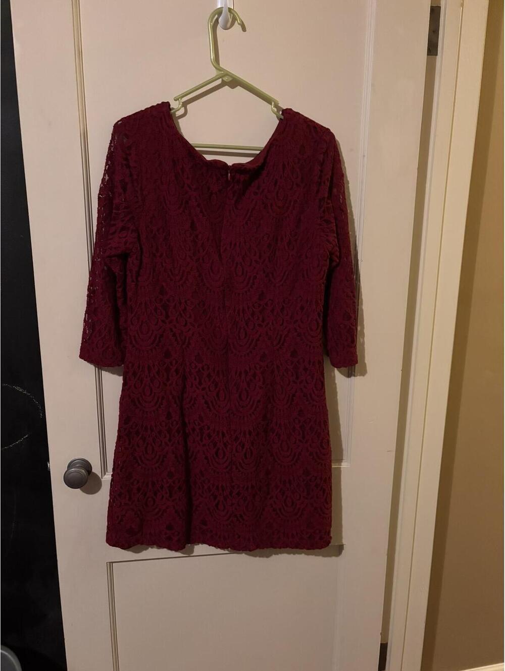 Burgundy Lace Dress with 3/4 Sleeves Brand RN Studios